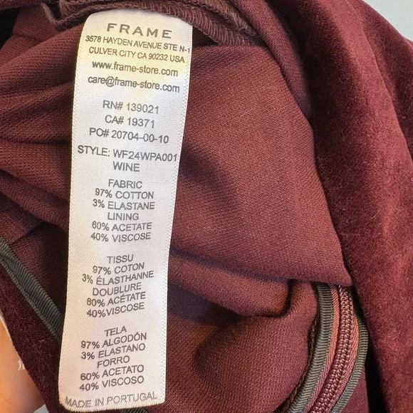 Frame Cropped Wide Leg Velvet Trouser in Wine Size XS - Picture 5 of 5